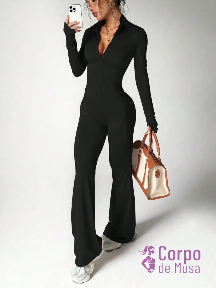 Conjunto Manga Longa e Calça Flare Estilo Fitness Elegante Conjunto Manga Longa e Calça Flare Estilo Fitness Elegante