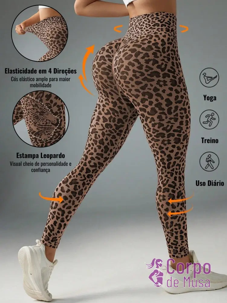 Legging Cintura Alta Com Estampa Animal Print Estilo Fitness Castanho / PP Legging Cintura Alta Com Estampa Animal