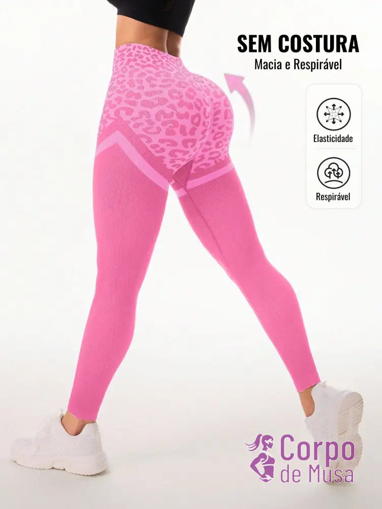 Legging Cintura Alta Seamless Com Estampa Animal Fit Rosa / PP Legging Cintura Alta Seamless Com Estampa Animal Fit