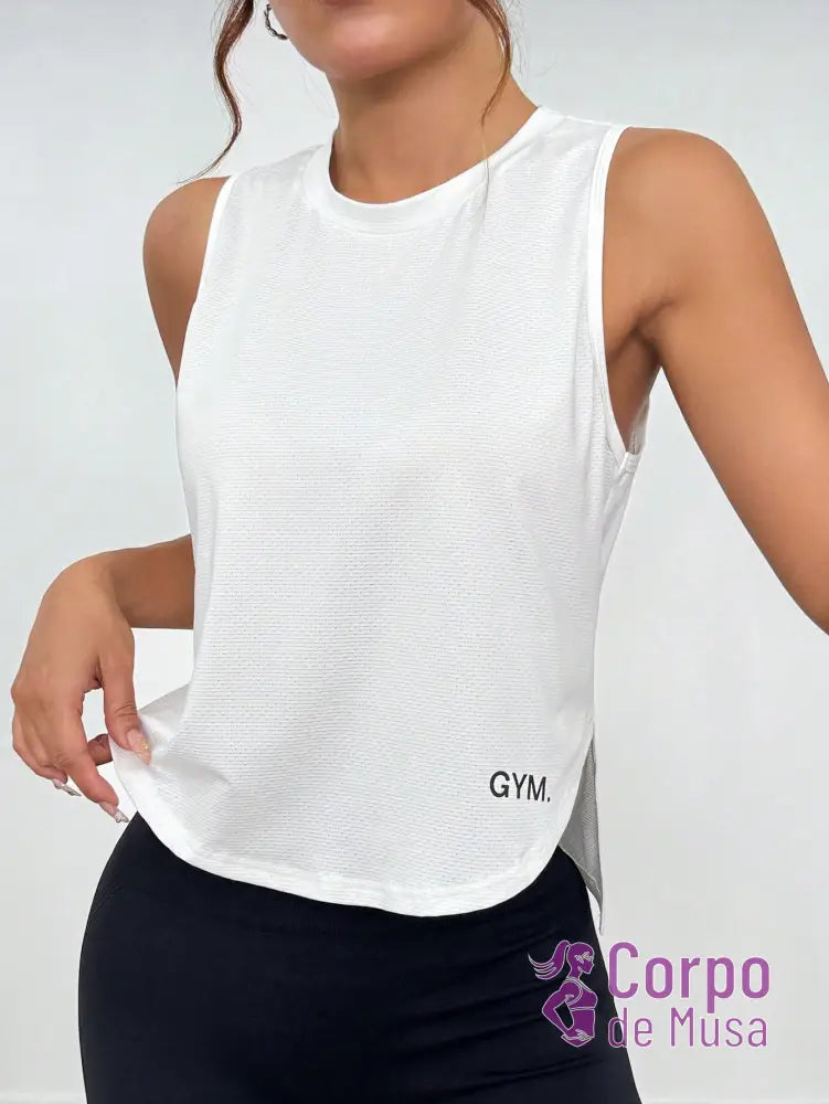 Regata Cavada Com Laterais Vazadas Estilo Treino Branco / PP Regata Cavada Com Laterais Vazadas Estilo Treino