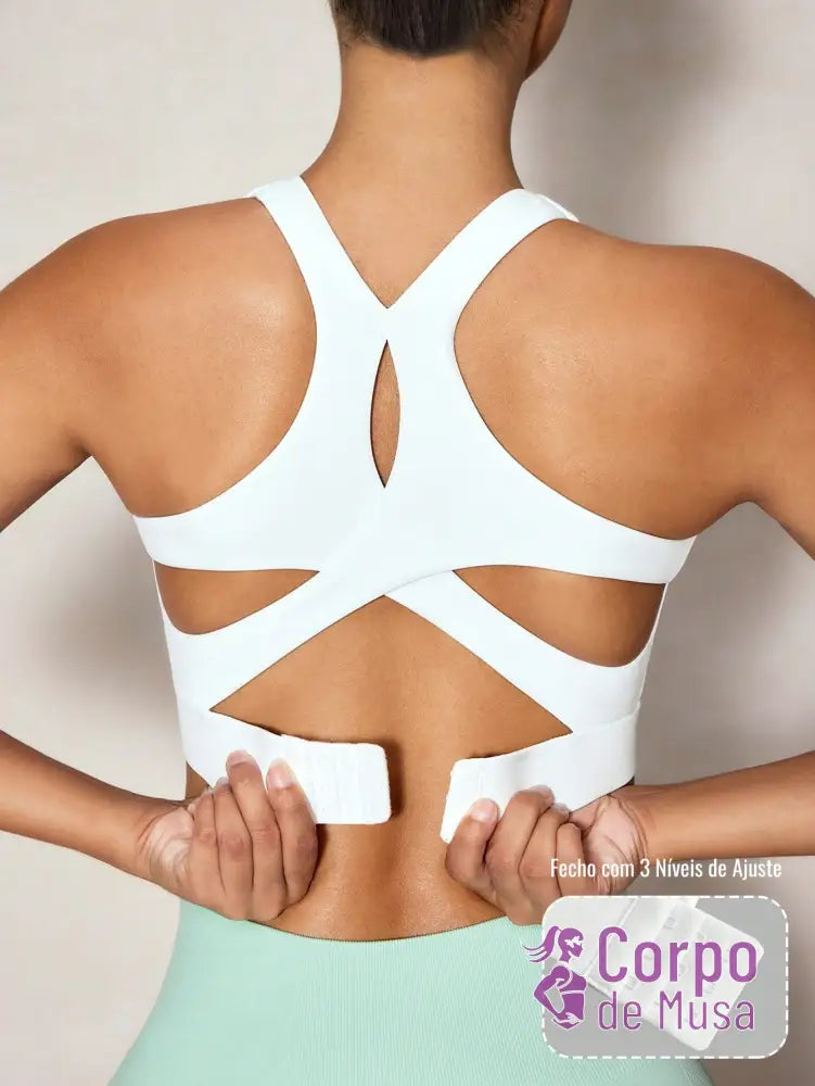 Top Alongado Decote U Com Costas Vazadas Estilo Training Branco / PP Top Alongado Decote U Com Costas Vazadas Estilo