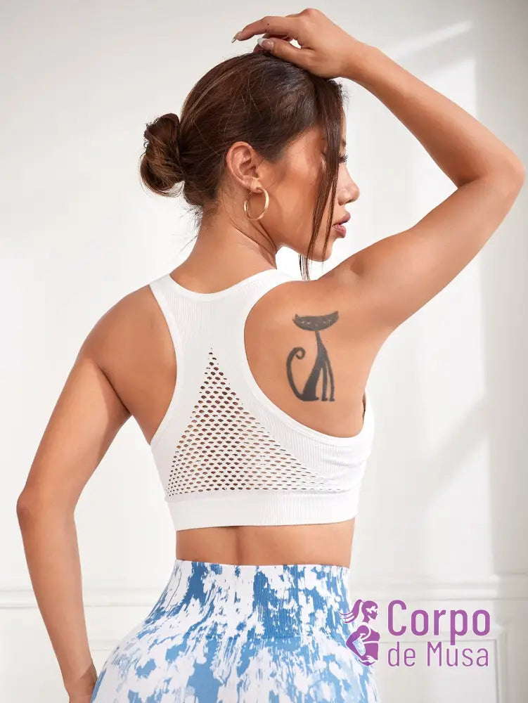 Top Decote U Com Costas Ventiladas Estilo Training Branco / PP Top Decote U Com Costas Ventiladas Estilo Training