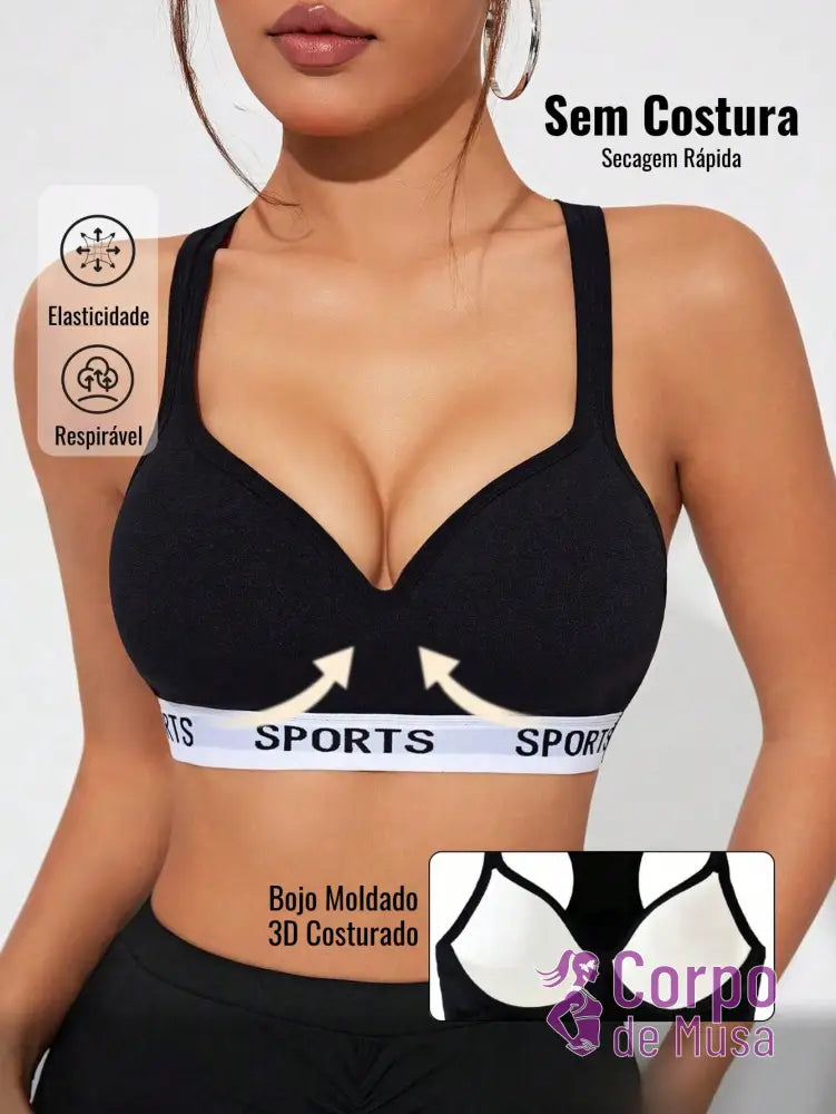 Top Decote V Com Costas Nadador Estilo Training Preto / PP Top Decote V Com Costas Nadador Estilo Training