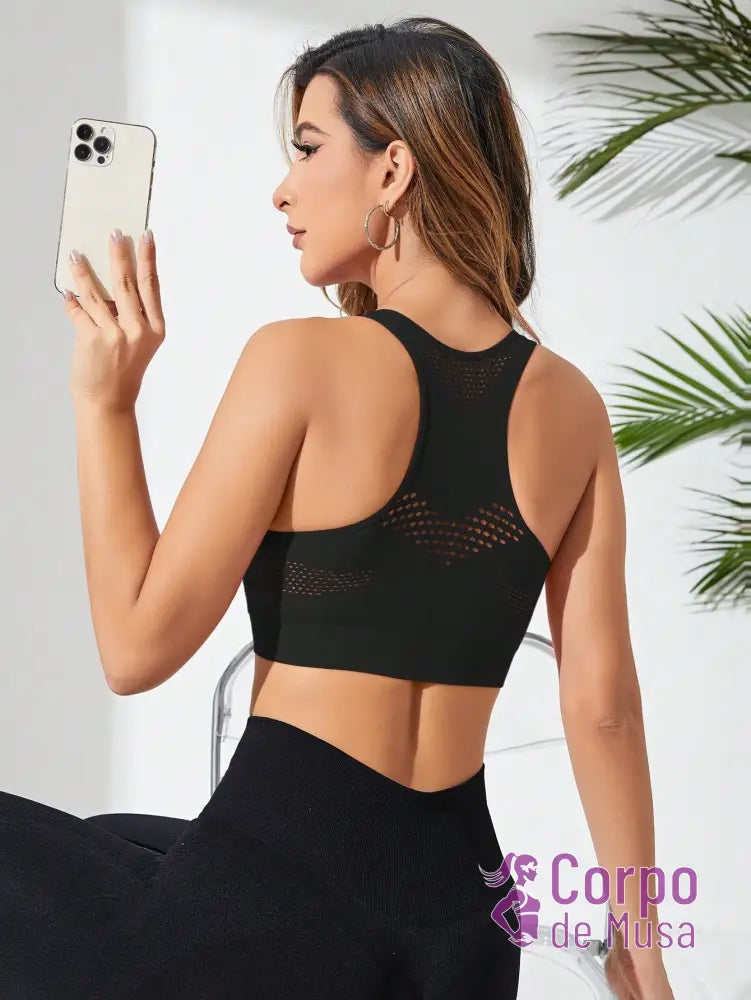 Top Fitness Seamless Com Costas Nadador Respirável Preto / PP Top Fitness Seamless Com Costas Nadador Respirável