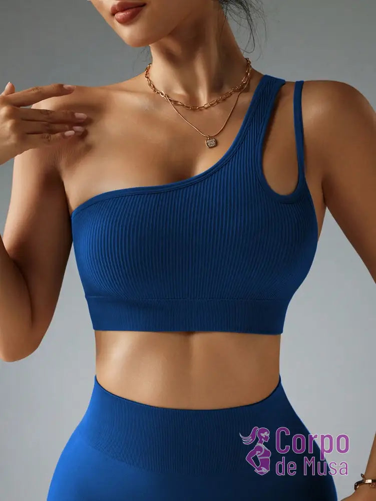 Top Um Ombro Só Canelado Com Costas Assimétricas Estilo Training Top Um Ombro Só Canelado Com Costas Assimétricas