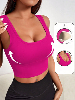 Top Canelado Decote Em U Com Bojo Removível