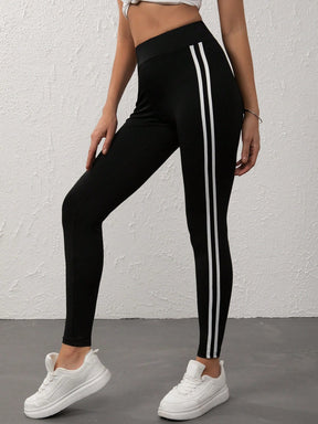 Legging Cintura Alta Com Listras Laterais Estilo Fitness