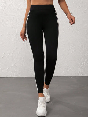 Legging Cintura Alta Com Listras Laterais Estilo Fitness