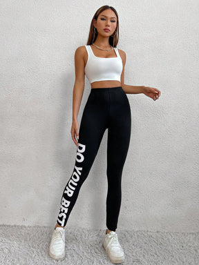 Legging Cintura Alta Com Estampa Lateral Estilo Fitness
