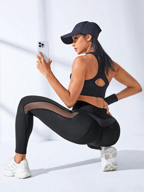 Legging Cintura Alta Com Tela Lateral Estilo Fitness