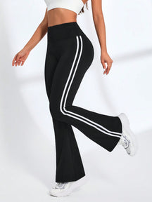 Legging Flare Cintura Alta Com Faixas Laterais Estilo Fitness