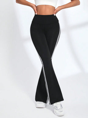 Legging Flare Cintura Alta Com Faixas Laterais Estilo Fitness