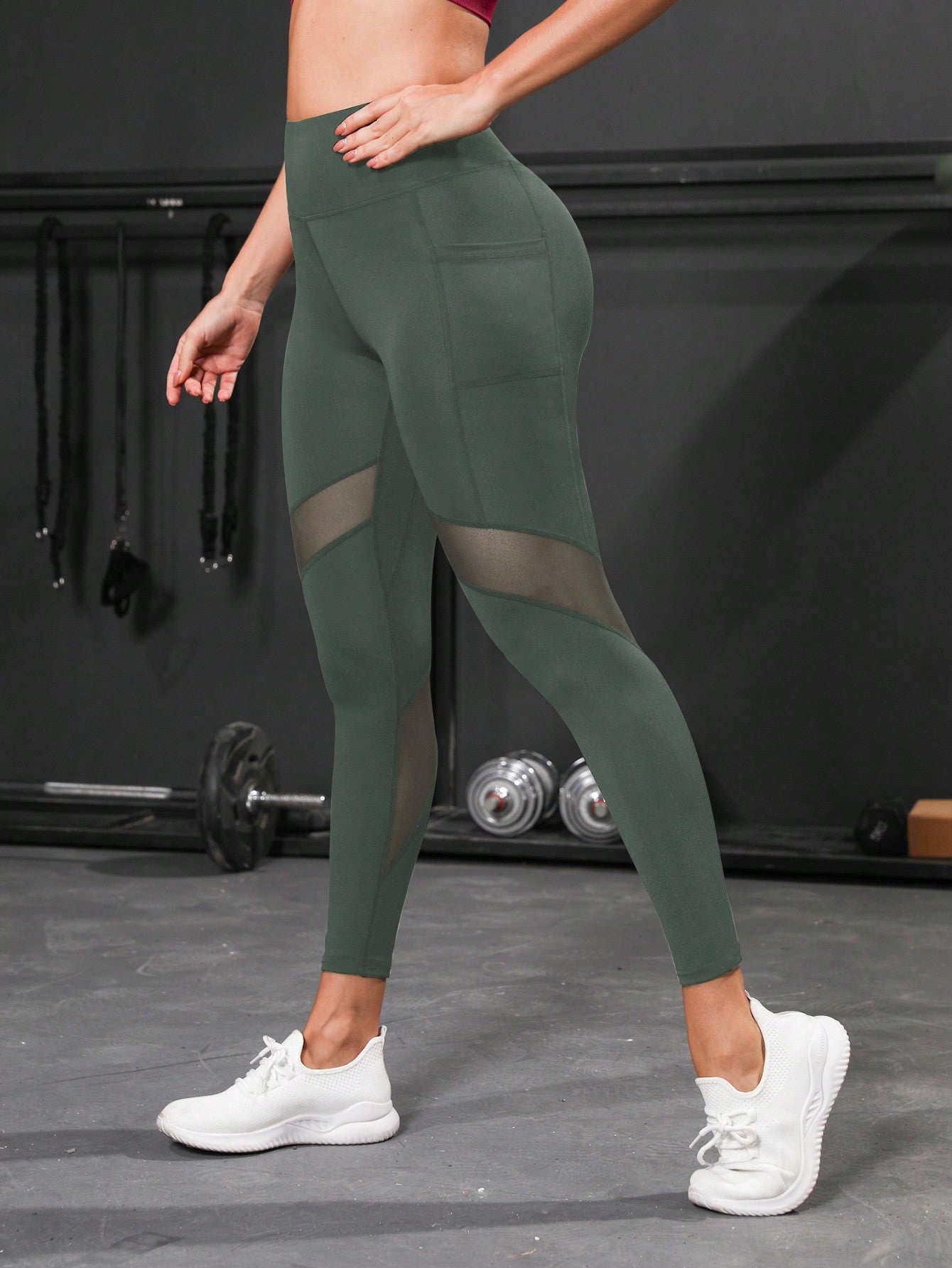 Legging Cintura Alta Com Recortes Em Tela Estilo Fitness