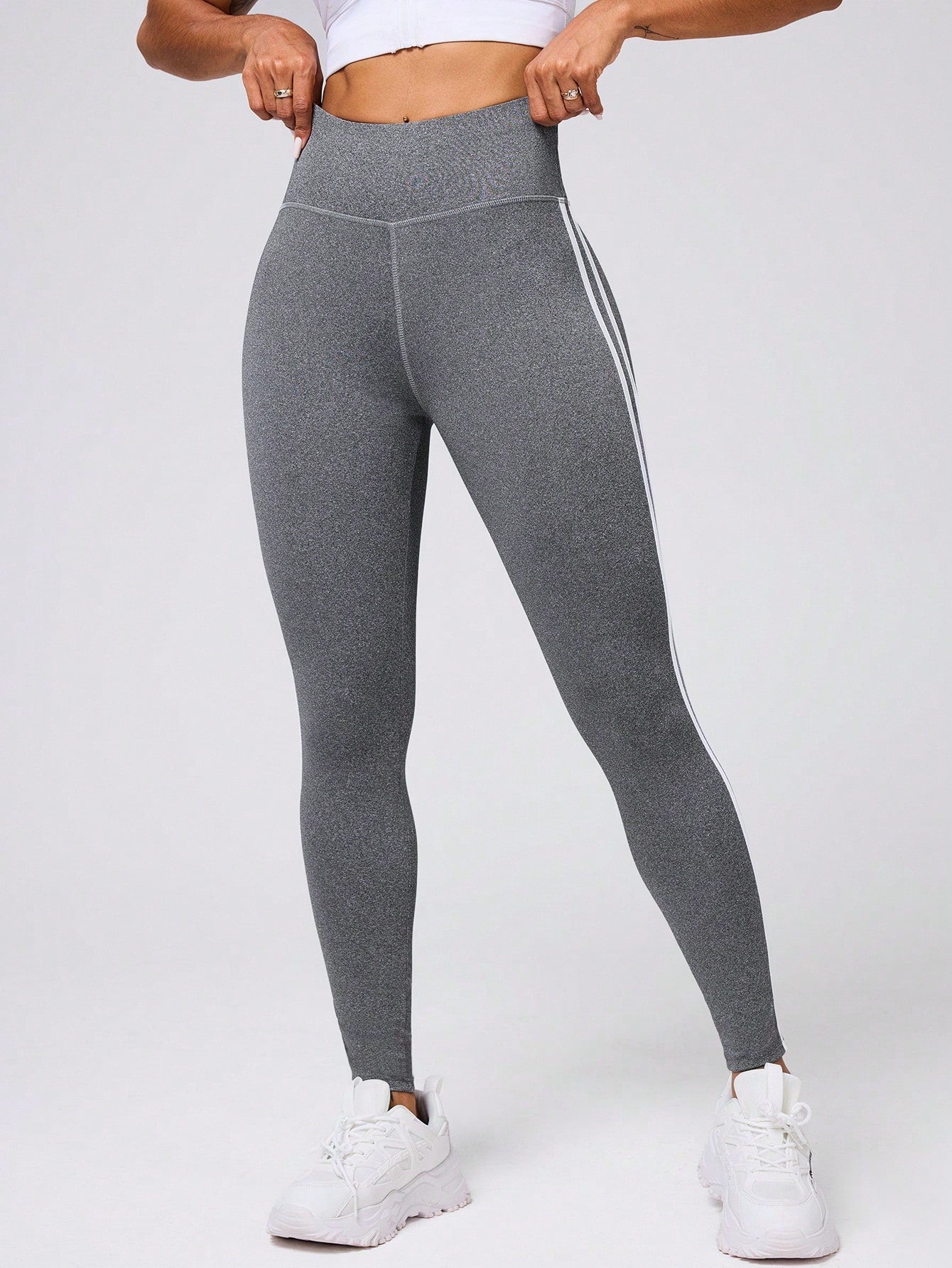 Legging Cintura Alta Com Faixas Laterais Estilo Fitness