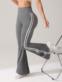 Legging Flare Cintura Alta Com Faixas Laterais Estilo Fitness