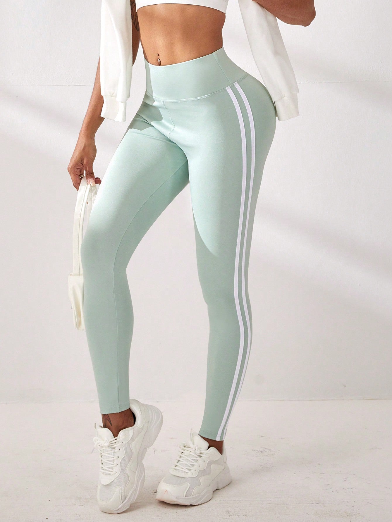 Legging Cintura Alta Com Faixas Laterais Estilo Fitness