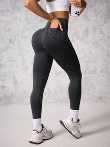 Legging Cintura Alta Sem Costura Com Bolsos Traseiros Fitness