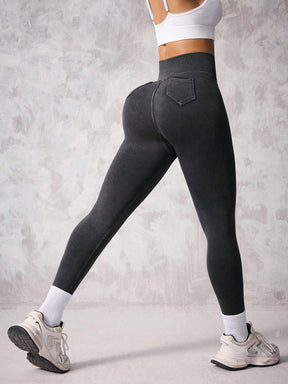 Legging Cintura Alta Sem Costura Com Bolsos Traseiros Fitness
