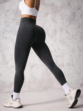 Legging Cintura Alta Sem Costura Com Bolsos Traseiros Fitness