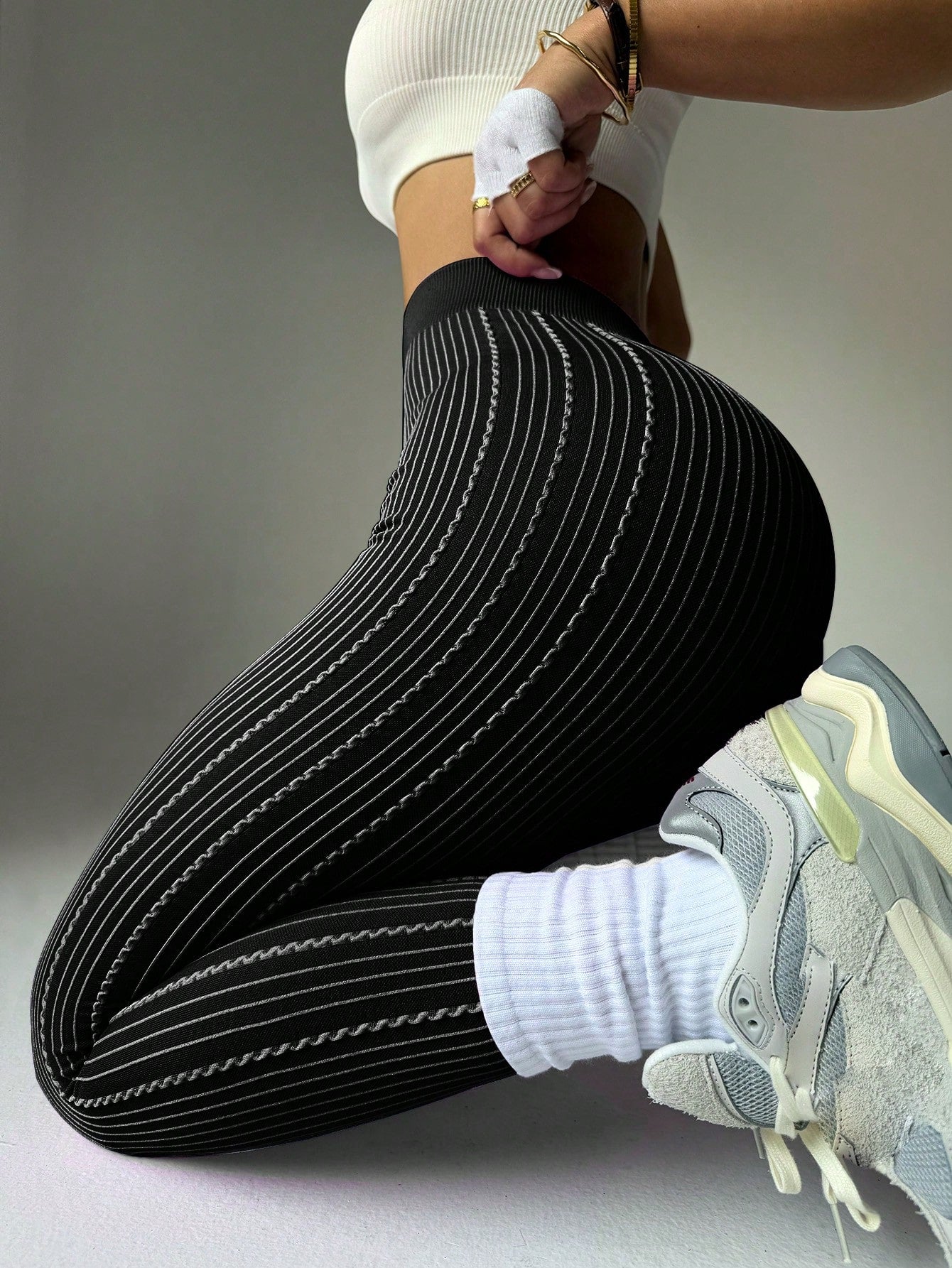 Legging Cintura Alta Sem Costura Textura Canelada Fitness