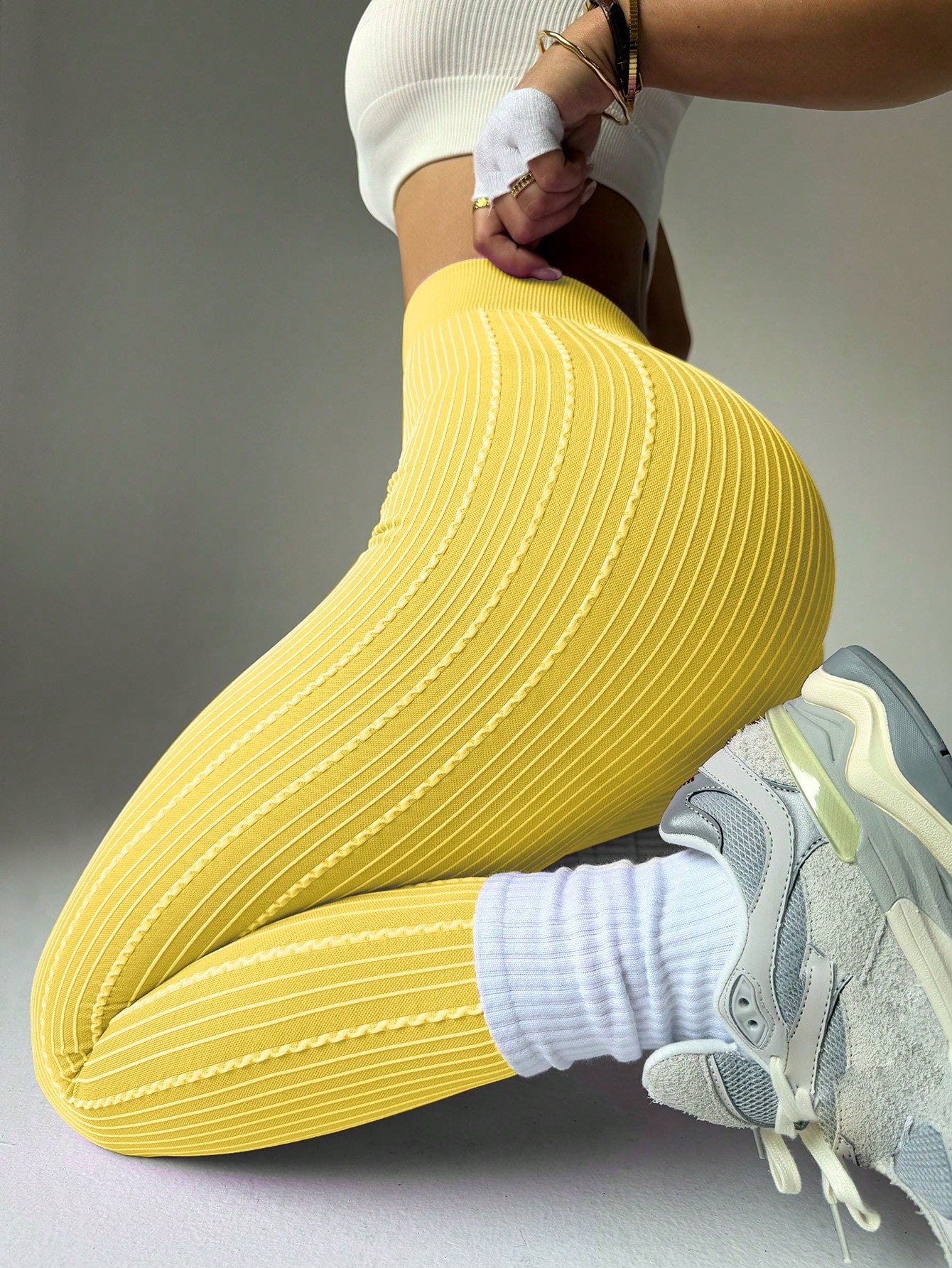 Legging Cintura Alta Sem Costura Textura Canelada Fitness