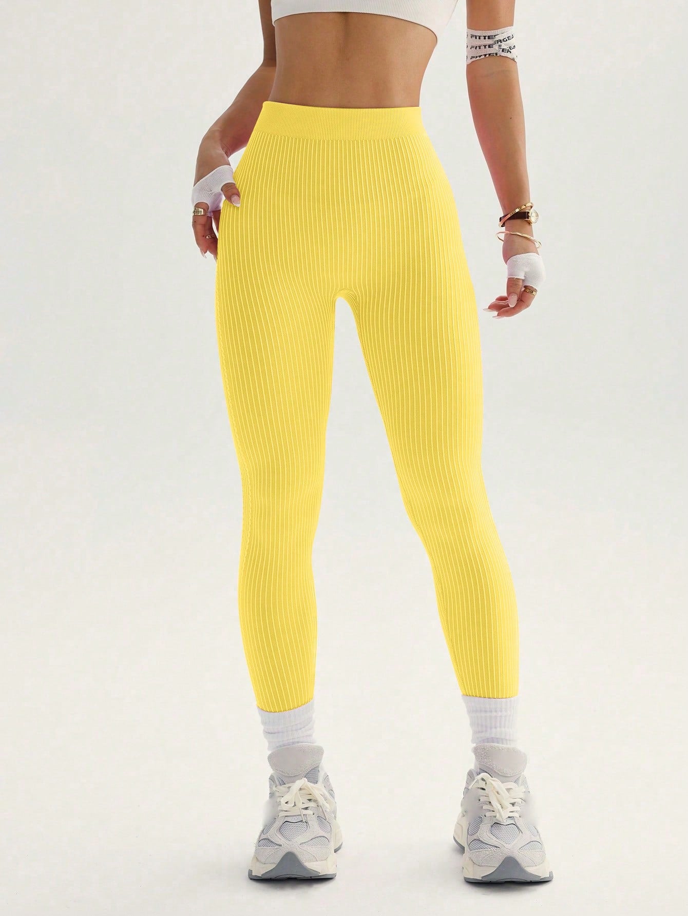 Legging Cintura Alta Sem Costura Textura Canelada Fitness