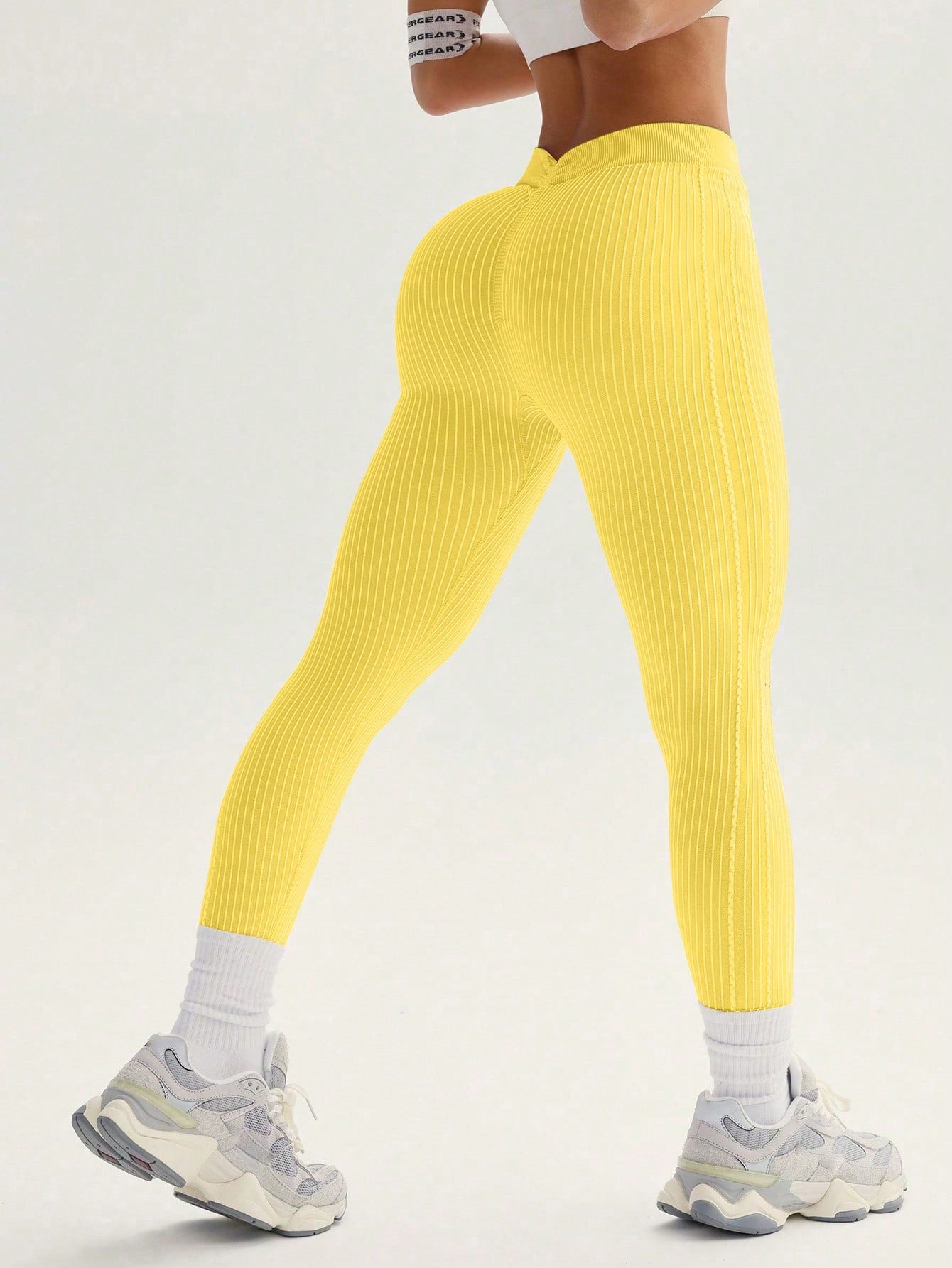 Legging Cintura Alta Sem Costura Textura Canelada Fitness