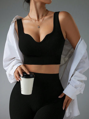 Conjunto Top E Legging Canelado Cintura Alta Modelador