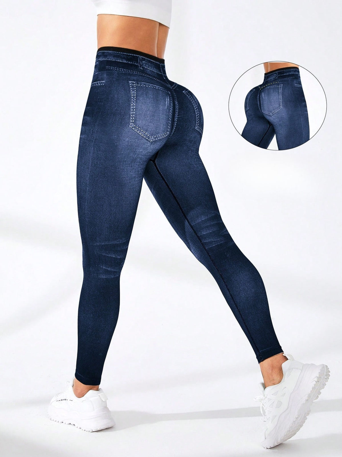 Legging Cintura Alta Efeito Jeans Sem Costura Fitness