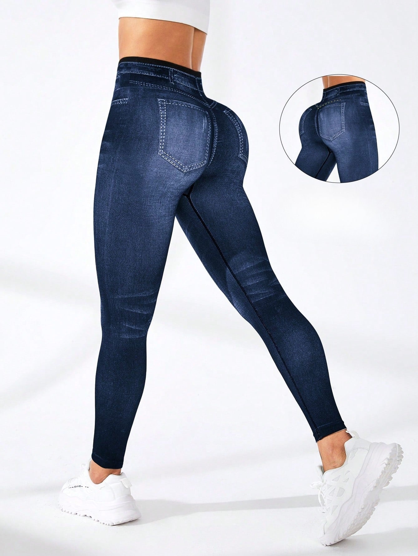 Legging Cintura Alta Efeito Jeans Sem Costura Fitness