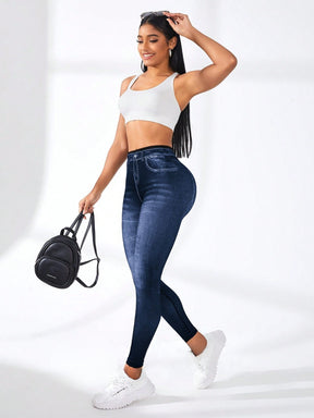 Legging Cintura Alta Efeito Jeans Sem Costura Fitness