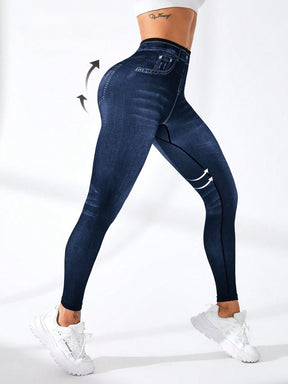 Legging Cintura Alta Efeito Jeans Sem Costura Fitness