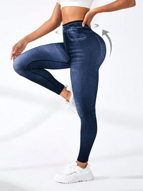 Legging Cintura Alta Efeito Jeans Sem Costura Fitness