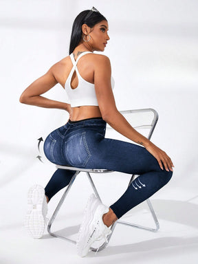 Legging Cintura Alta Efeito Jeans Sem Costura Fitness