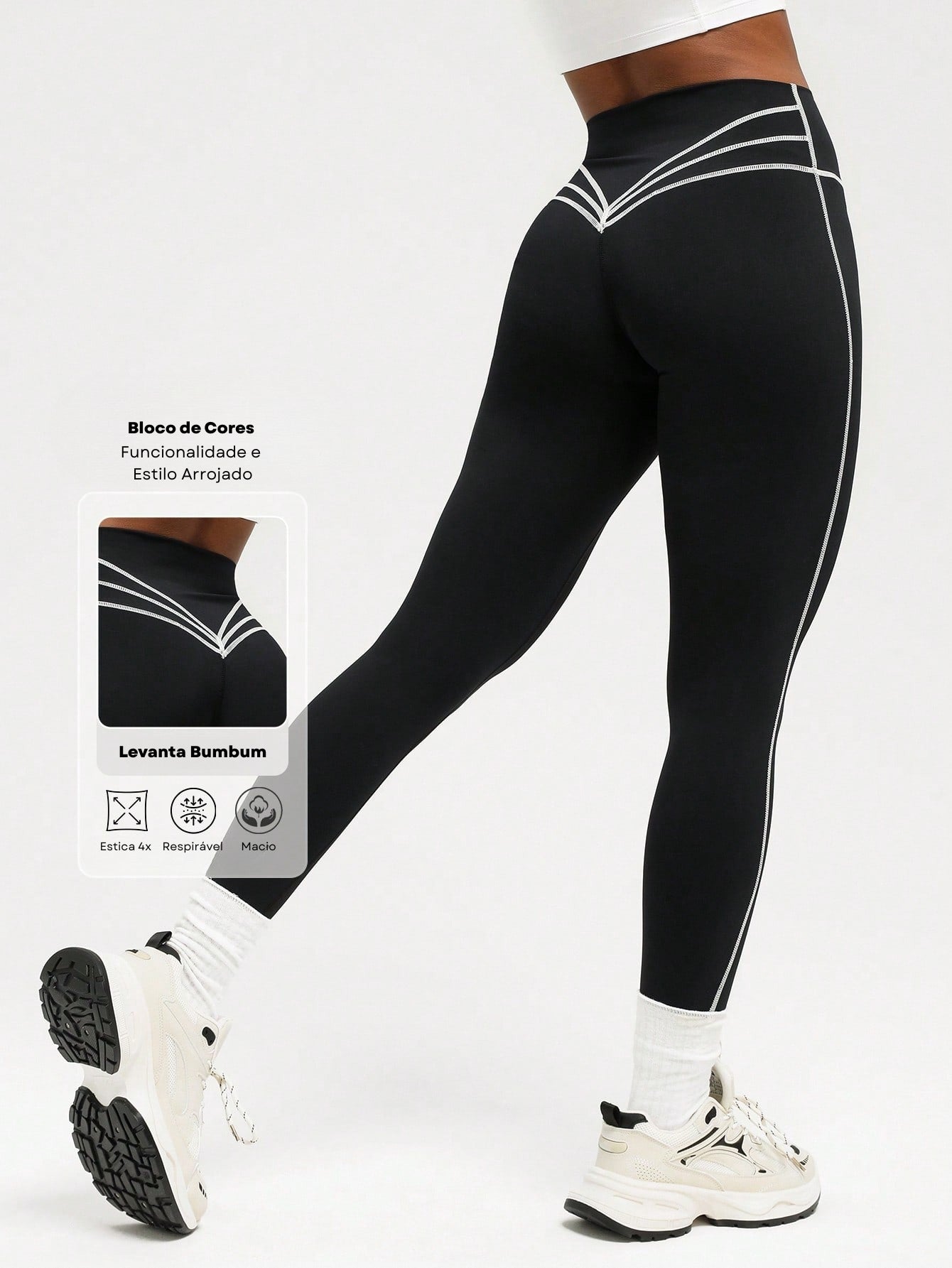 Legging Cintura Alta Com Recorte Anatômico Estilo Fitness