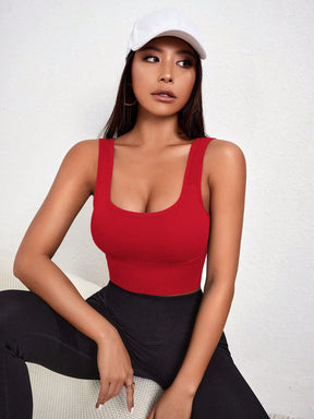 Top Canelado Decote Em U Com Bojo Removível