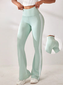 Legging Flare Cintura Alta Com Faixas Laterais Estilo Fitness