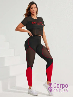 Conjunto Blusa e Legging Recortes Mesh Estilo Performance Conjunto Blusa e Legging Recortes Mesh Estilo Performance