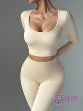 Conjunto Blusa E Legging Seamless Cintura Alta Bege / PP Conjunto Blusa E Legging Seamless Cintura Alta