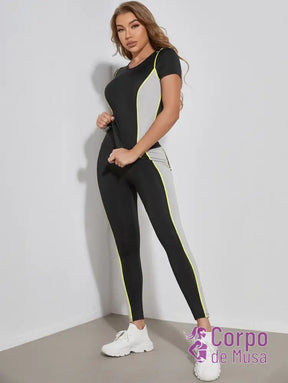 Conjunto Macaquinho Longo Detalhe Contrastante Estilo Fitness Conjunto Macaquinho Longo Detalhe Contrastante Estilo