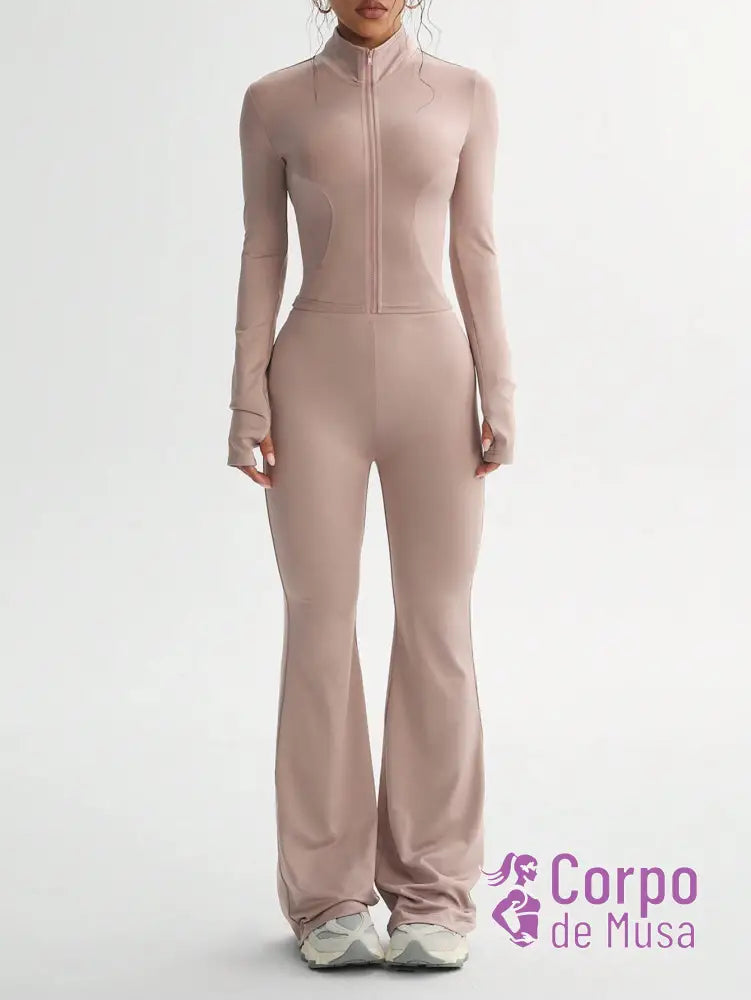 Conjunto Manga Longa e Calça Flare Estilo Fitness Elegante Conjunto Manga Longa e Calça Flare Estilo Fitness Elegante