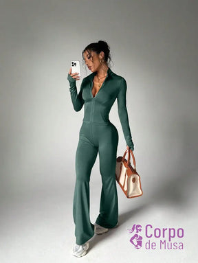 Conjunto Manga Longa e Calça Flare Estilo Fitness Elegante Conjunto Manga Longa e Calça Flare Estilo Fitness Elegante