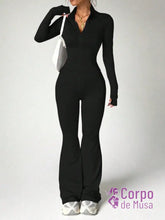 Conjunto Manga Longa e Calça Flare Estilo Fitness Elegante Preto / PP Conjunto Manga Longa e Calça Flare Estilo Fitness