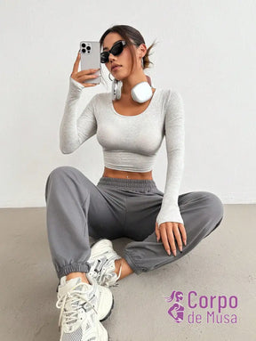 Conjunto Manga Longa e Calça Jogger Estilo Fitness Casual Conjunto Manga Longa e Calça Jogger Estilo Fitness Casual