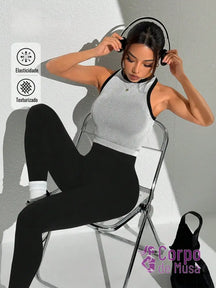 Conjunto Regata e Legging Cós Alto Scrunch Estilo Fitness Cinza / PP Conjunto Regata e Legging Cós Alto Scrunch Estilo