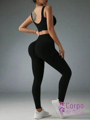 Conjunto Top E Legging Canelado Cintura Alta Modelador Conjunto Top E Legging Canelado Cintura Alta Modelador