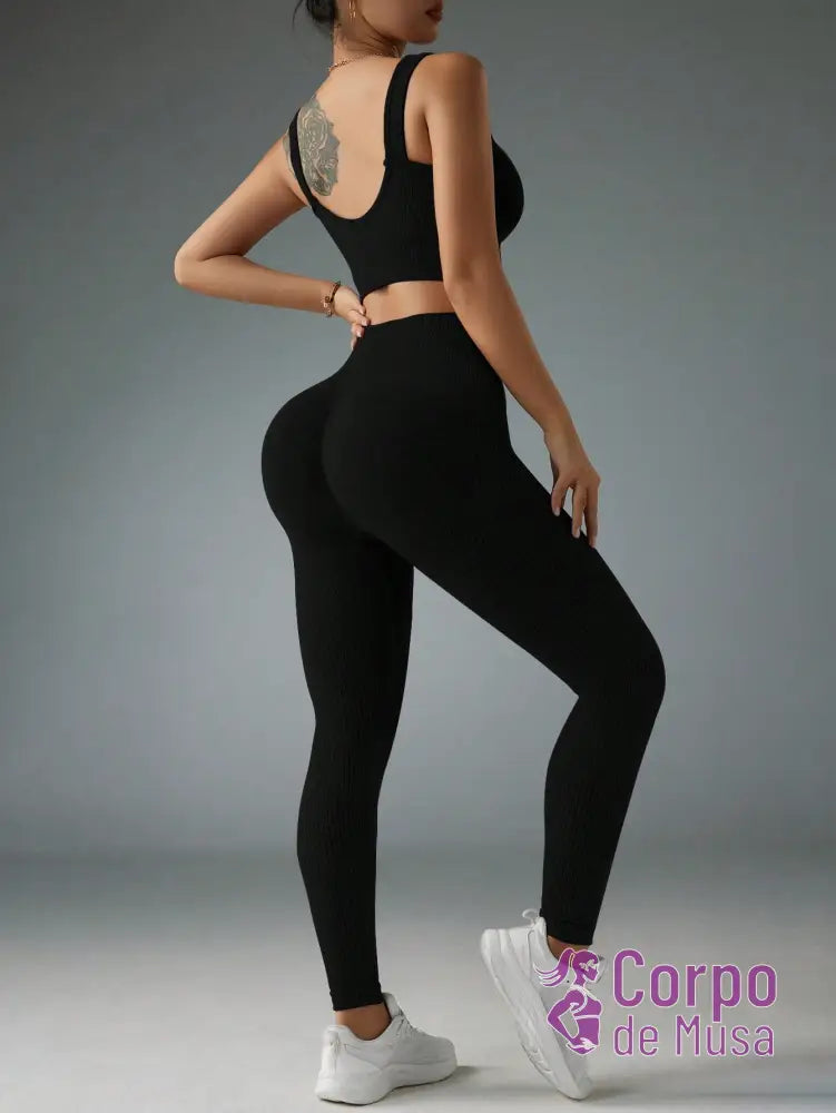 Conjunto Top E Legging Canelado Cintura Alta Modelador Conjunto Top E Legging Canelado Cintura Alta Modelador