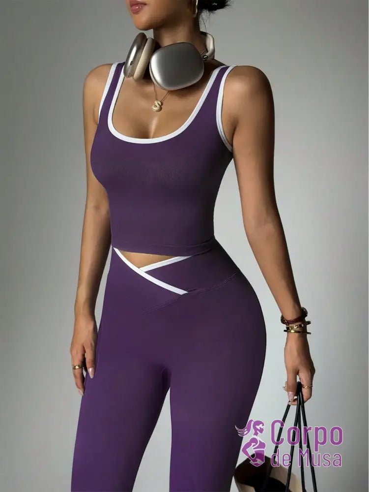 Conjunto Top e Legging Cós Cruzado Estilo Fitness Moderno Conjunto Top e Legging Cós Cruzado Estilo Fitness Moderno