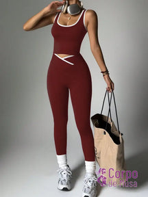 Conjunto Top e Legging Cós Cruzado Estilo Fitness Moderno Vinho / PP Conjunto Top e Legging Cós Cruzado Estilo Fitness