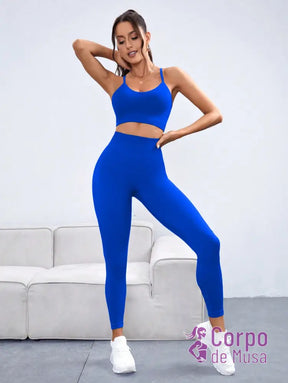Conjunto Top e Legging Sem Costura Cós Alto Detalhe Cruzado Conjunto Top e Legging Sem Costura Cós Alto Detalhe Cruzado